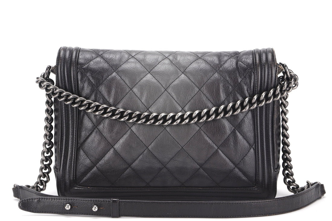 CHANEL LE BOY (1857xxxx) LARGE BLACK OMBRE GLAZED CALF LEATHER RUTHENIUM HARDWARE, WITH , NO DUST COVER