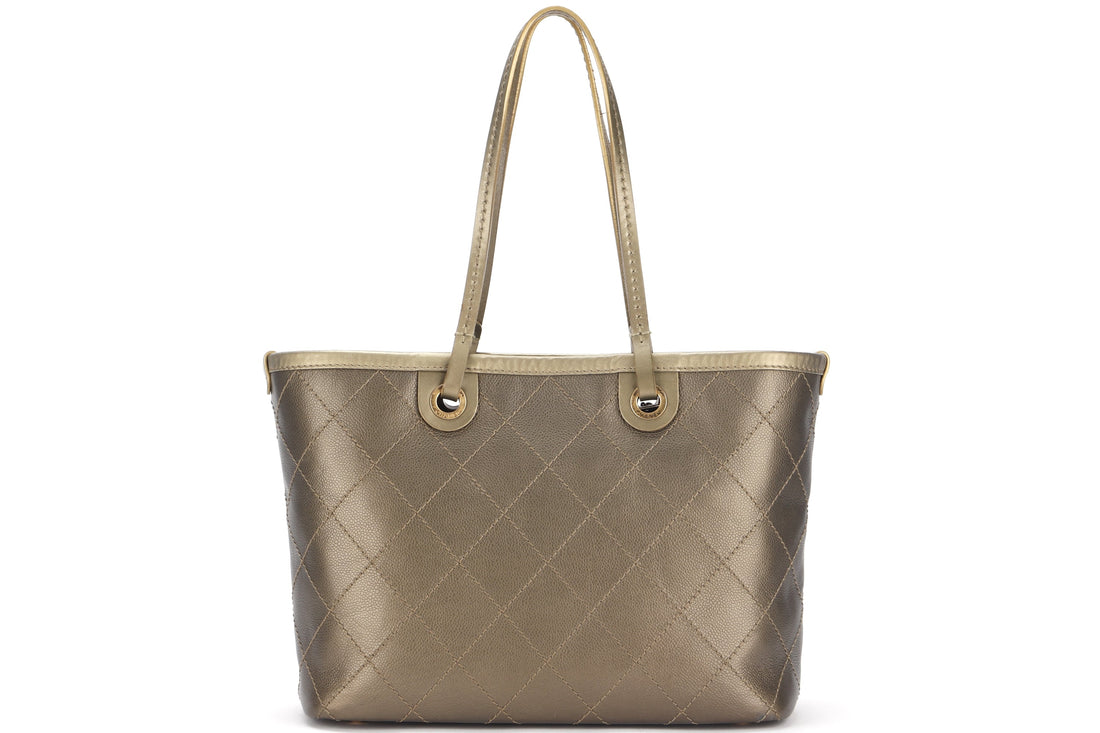 CHANEL SHOPPING FEVER TOTE (2032xxxx) WILD STITCH KHAKI CAVIAR LEATHER GOLD HARDWARE, WITH POUCH, , DUST COVER & BOX