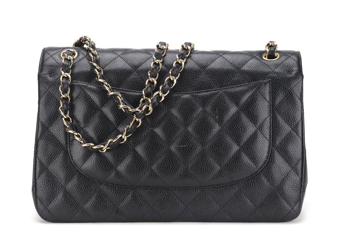 CHANEL DOUBLE FLAP BAG (1980xxxx) JUMBO BLACK CAVIAR LEATHER GOLD HARDWARE, NO  & DUST COVER