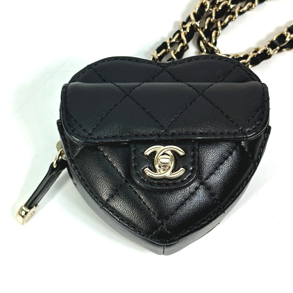 CHANEL AP2783 lambskin black COCO Mark CC Neck Strap mini heart shape