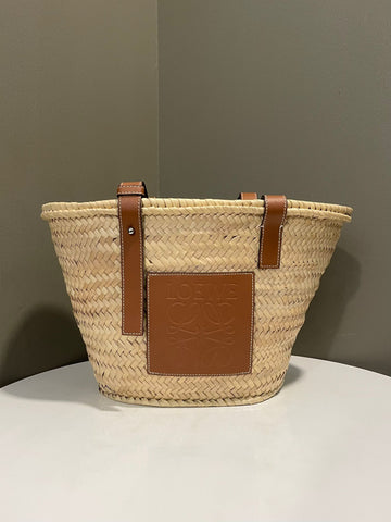 Loewe Small Basket Bag Natural Palm leaf, Calf