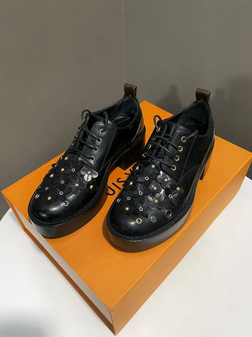 Louis Vuitton Blooms Platform Derby Black Patent Leather Size 36