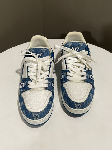 Louis Vuitton Trainer Sneakers Blue Denim / White Monogram Size 40