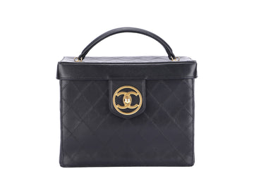 Chanel   Vanity Case (259xxxx) Black Quilted Lambskin, Gold Hardware, with Strap & , no Dust Cover