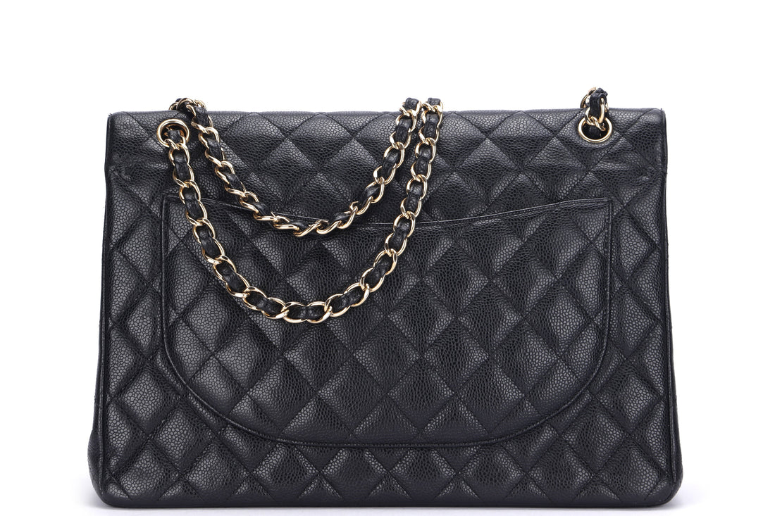 CHANEL CLASSIC FLAP MAXI (1971xxxx) BLACK CAVIAR LEATHER, GOLD HAREDWARE, WITH , NO DUST COVER