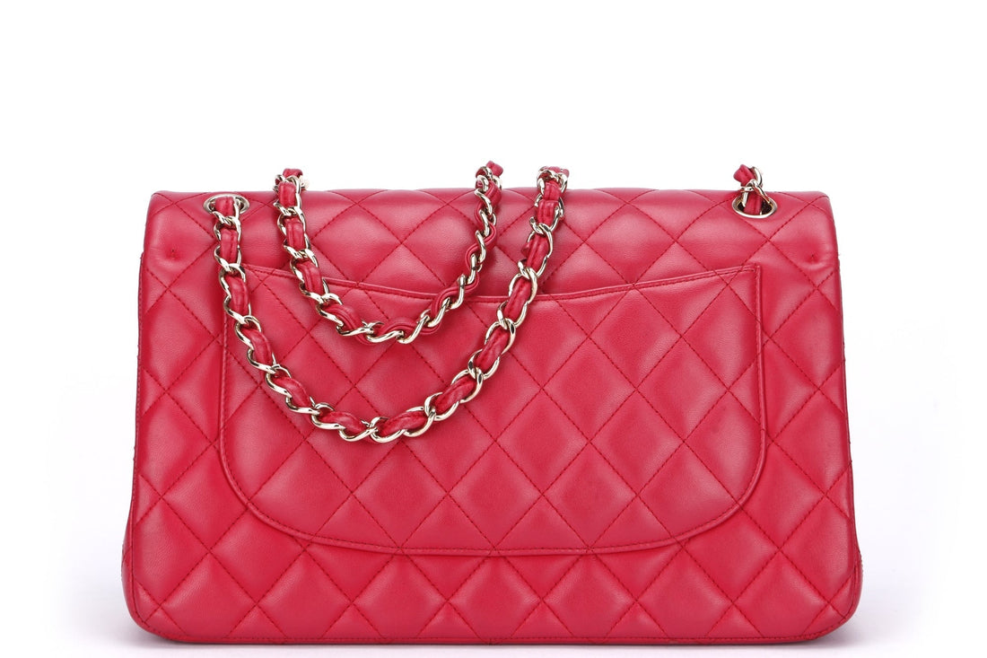 Chanel Classic Flap (2195xxxx) Jumbo Size, Pink Color Lambskin, Light Gold Hardware, no  & Dust Cover