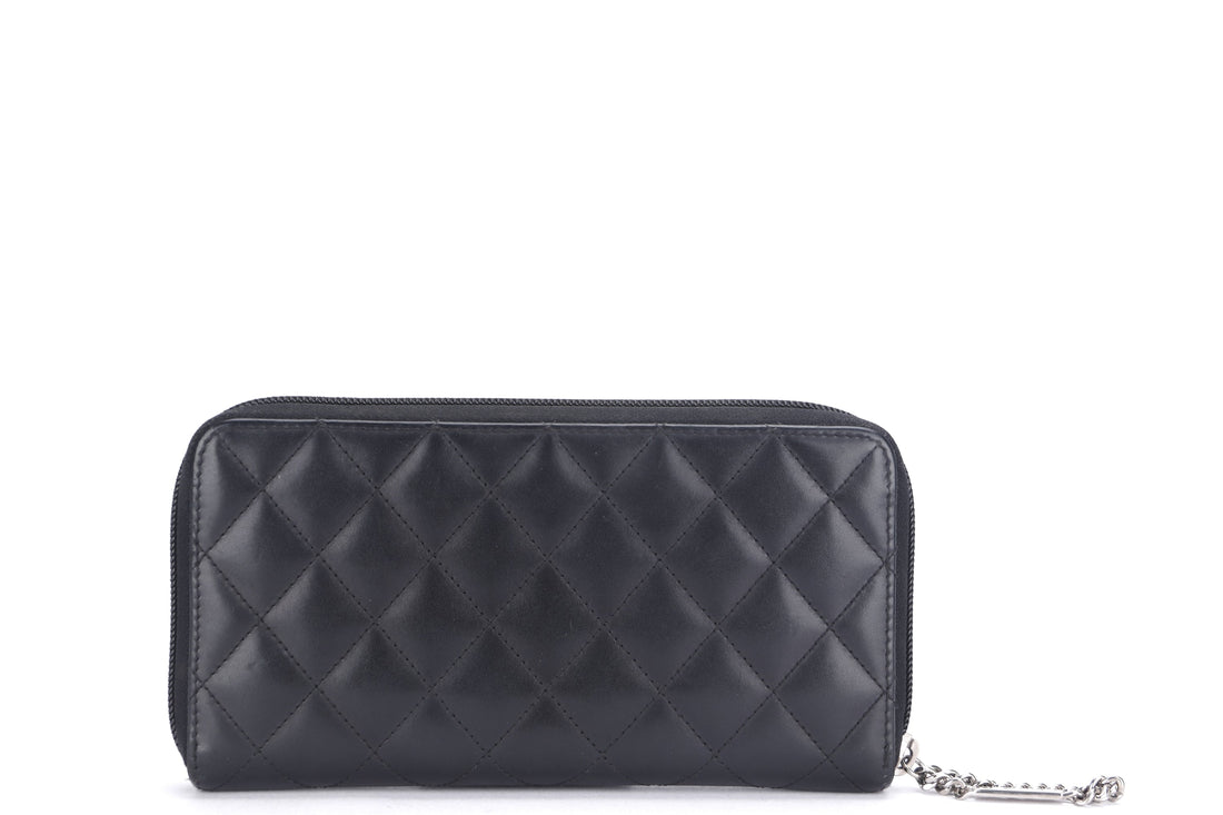 CHANEL COCO LONG WALLET (1835xxxx) BLACK LAMBSKIN SILVER HARDWARE, NO BOX