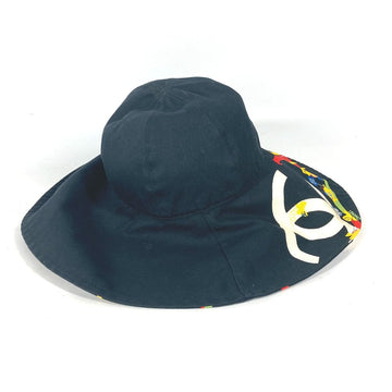 CHANEL hat cotton black   Wide Brim All-over pattern CC COCO Mark Flower Floral Owl 57