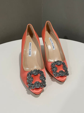 Manolo Blahnik Hangisi Heels Coral  Size 36