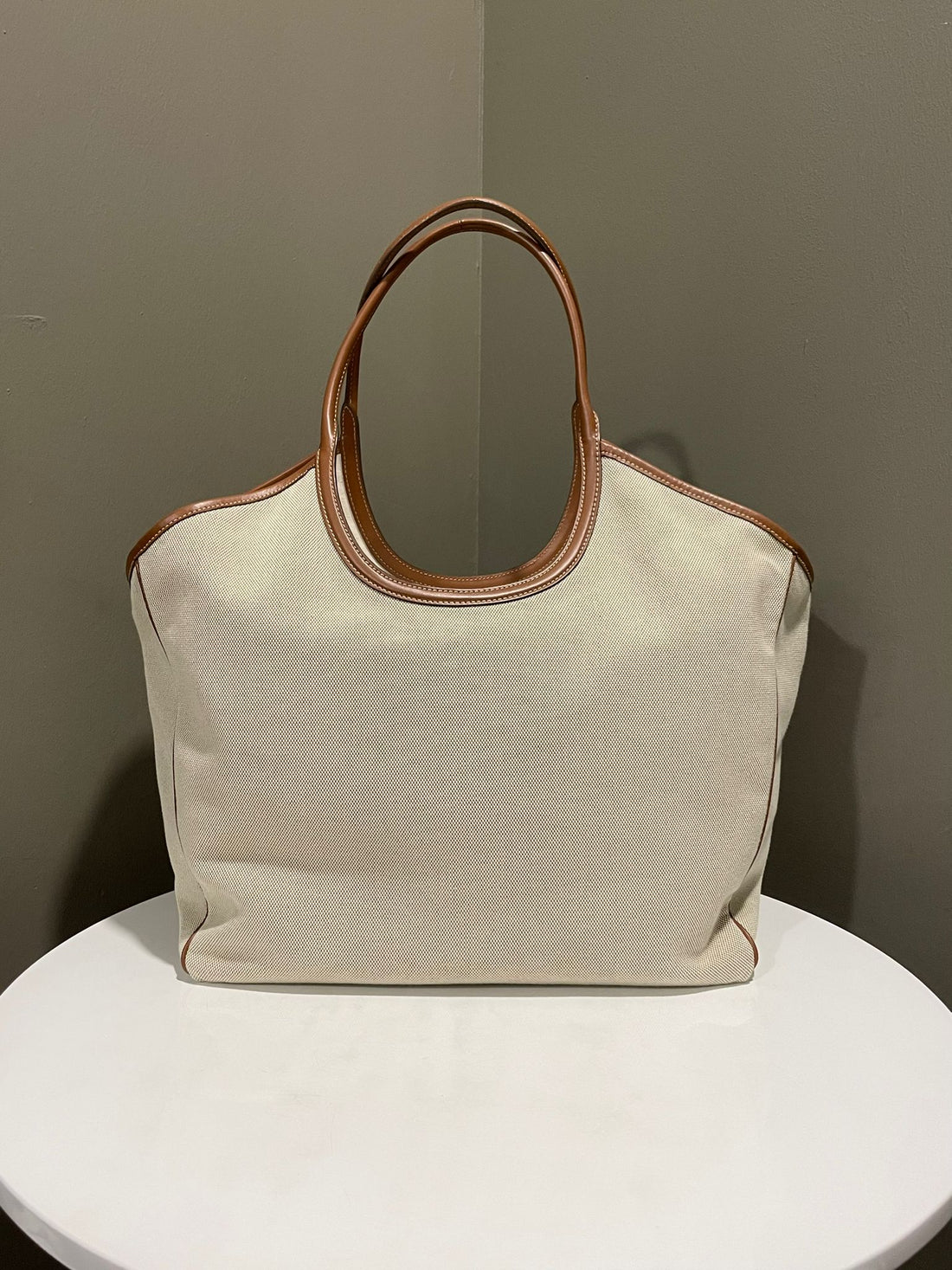 Miu Miu IVY Tote Bag Beige Canvas / Tan Leather