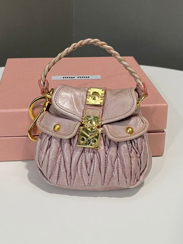 Miu Miu Mini Matelassé Coffer Mini Bag Charm Lotus Pale Pink
