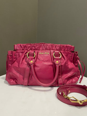 Miu Miu Vitello Lux Satchel Bag Rose Pink Aged Calfskin