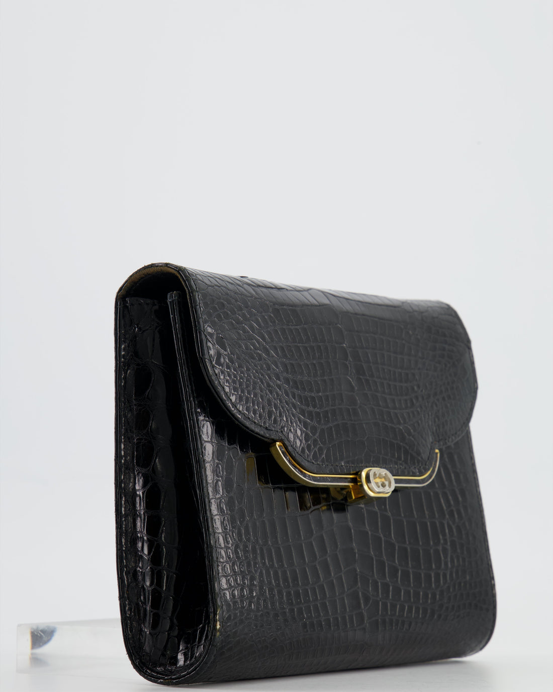 Gucci   Black Crocodile Leather GG Clutch Bag