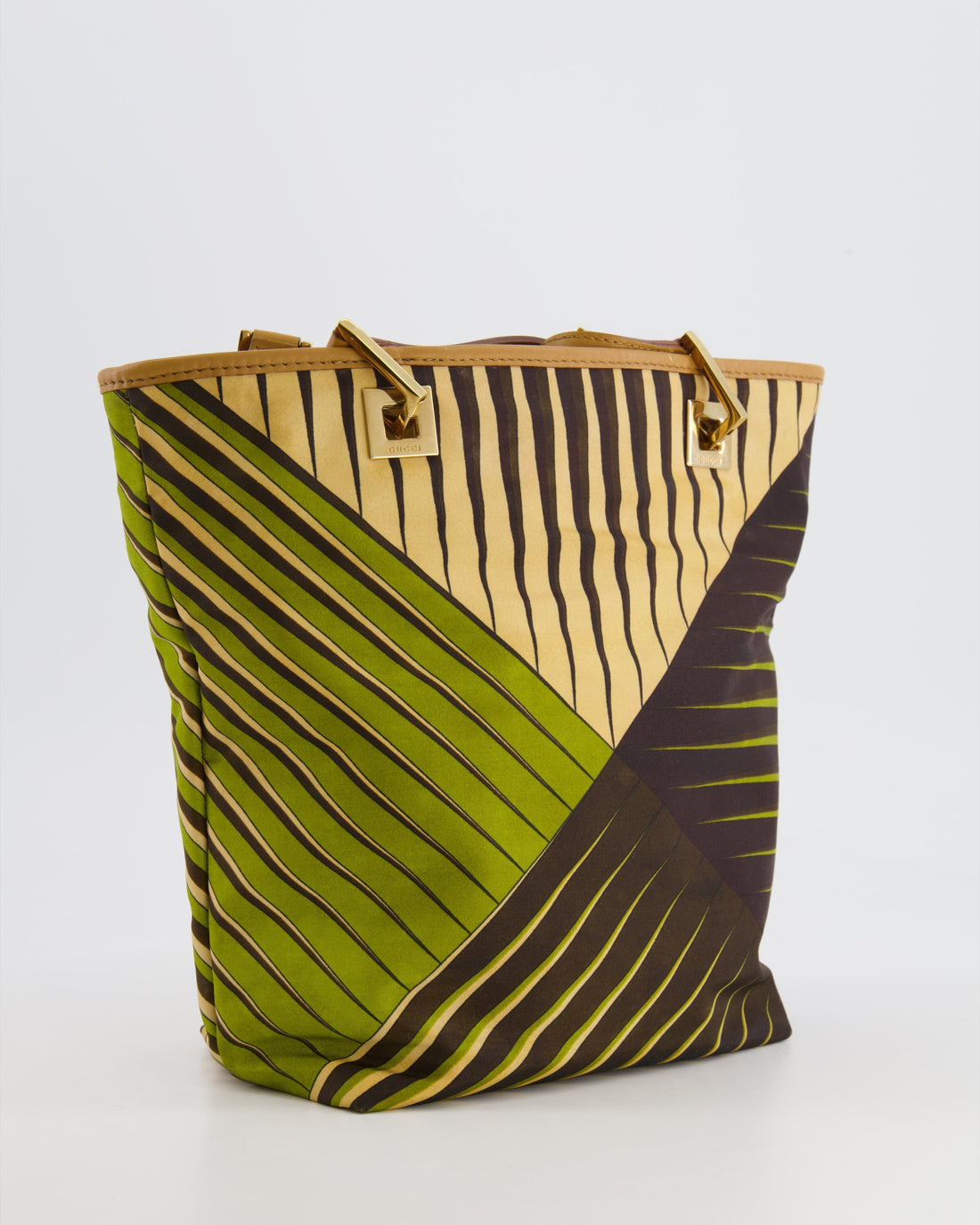 Gucci   Green and Brown Printed Mini Tote Bag with Gold Hardware