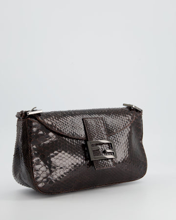 Fendi   Brown Python Baguette Bag with Gun-Metal Hardware