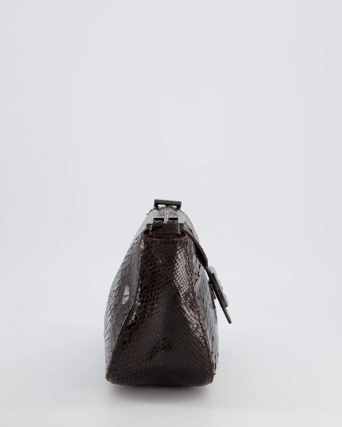 Fendi   Brown Python Baguette Bag with Gun-Metal Hardware