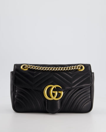 Gucci Black Small GG Marmont Shoulder Bag in Matelassé Chevron Leather