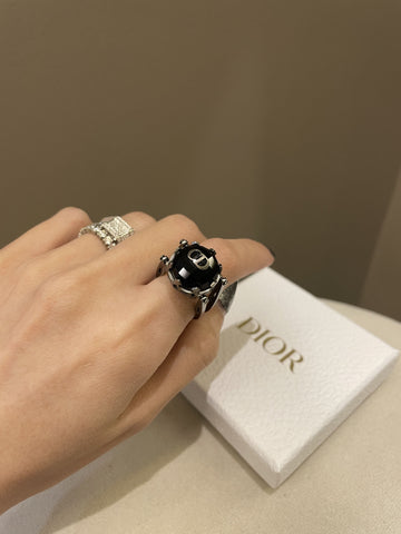 Dior Bee Globe Double Ring Black Rhinestone