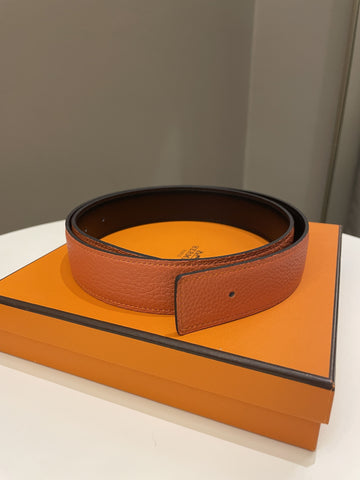 Hermes H Reversible Belt Strap Black / Orange
