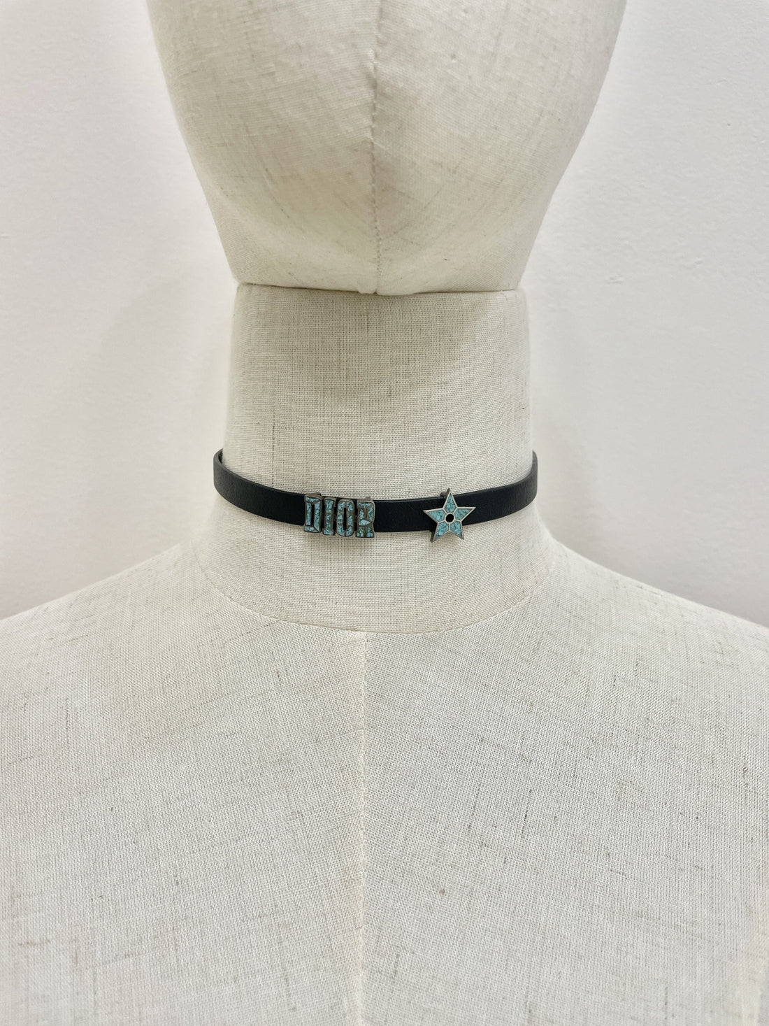 Dior Star Leather Choker Black / Aqua Pebble Stones