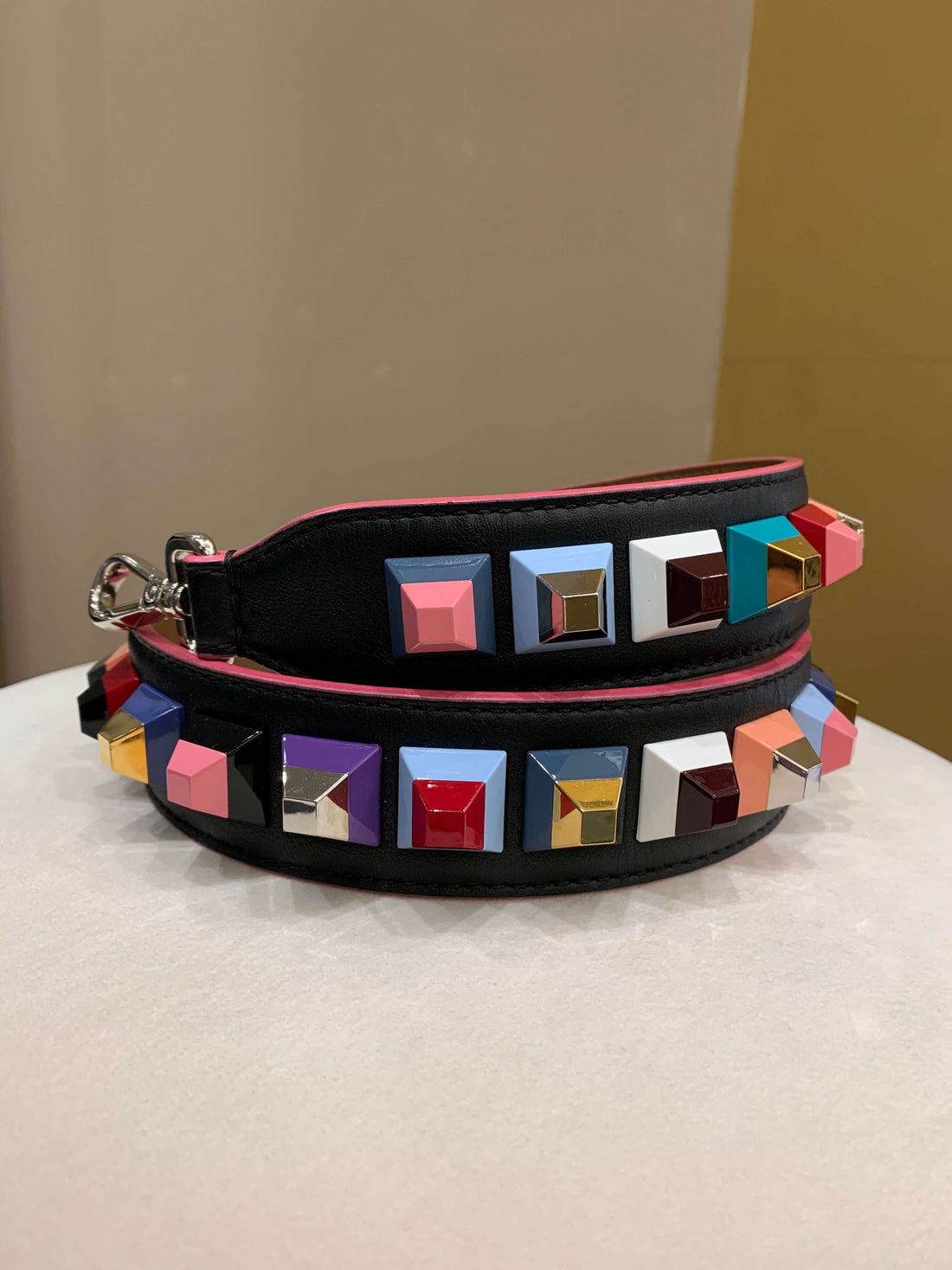 Fendi Fendi Kan Studded Strap Black/ Brown Calfskin