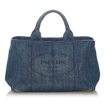 Prada Canapa Logo Denim Satchel (SHG-30503)