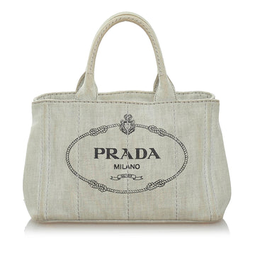 Prada Canapa Logo Denim Satchel (SHG-32767)
