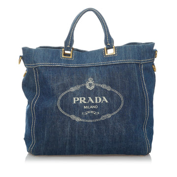 Prada Denim Logo Shopping Satchel (SHG-30000)