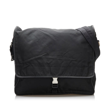 Prada Saffiano-Trimmed Tessuto Crossbody Bag (SHG-36637)