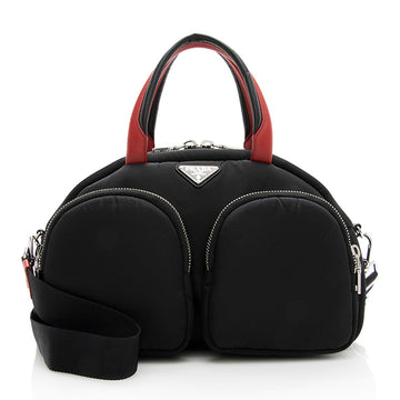 Prada Tessuto Triangle Double Pocket Bowling Bag (SHF-19426)