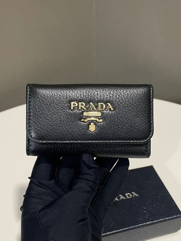 Prada 6 Key Case Black Grained Leather