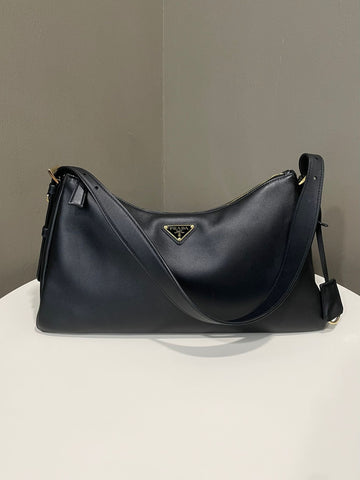 Prada Aimée Leather Shoulder Bag Black Calfskin