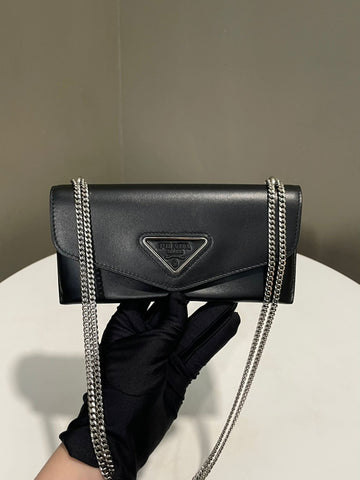 Prada Envelope Chain Clutch Black