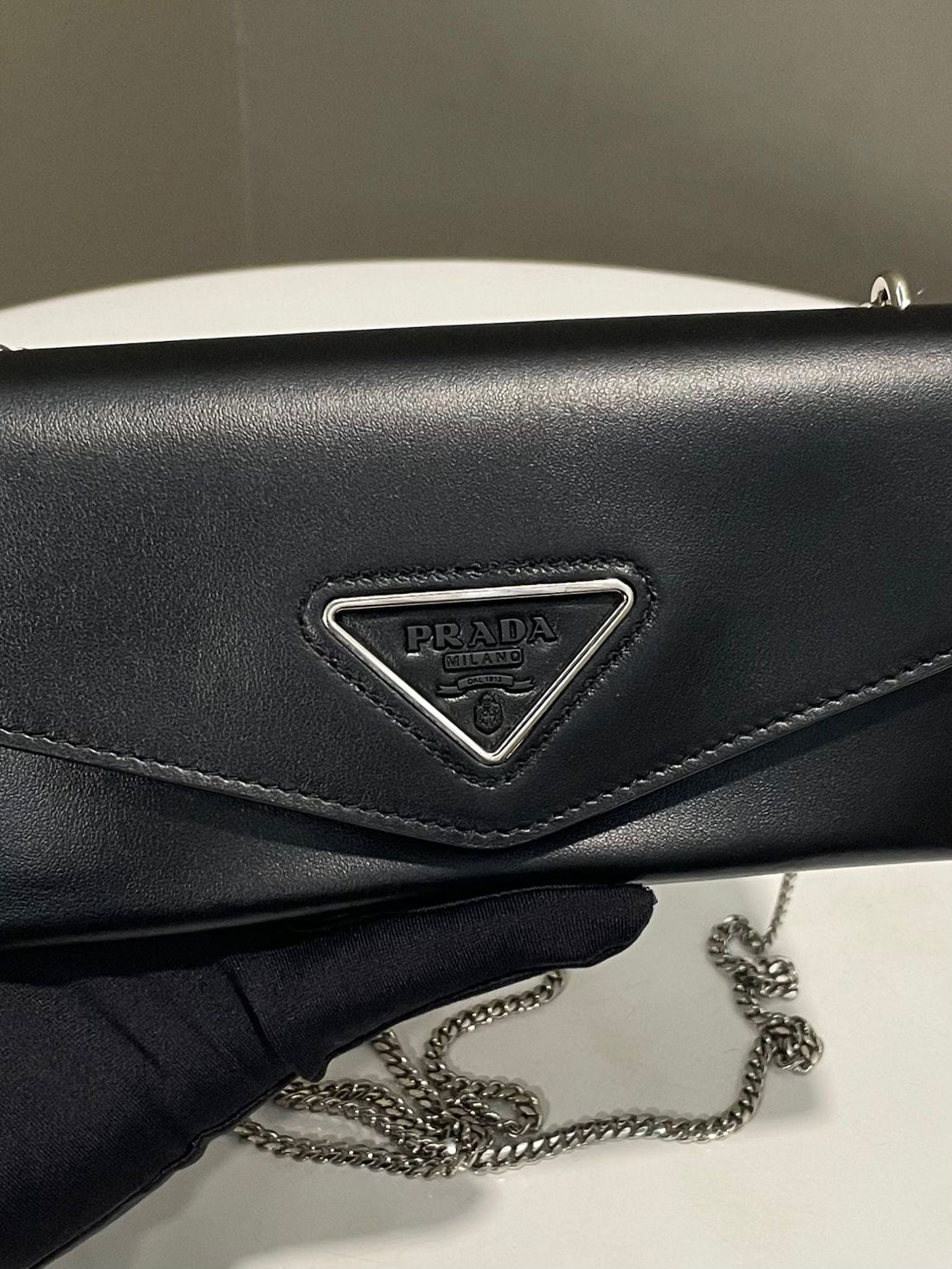 Prada Envelope Chain Clutch Black