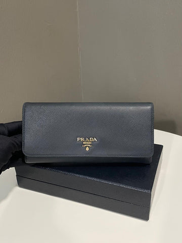 Prada Long Flap Wallet  Black Saffiano Leather