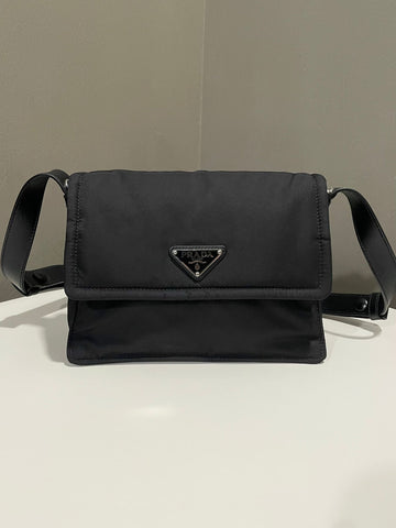 Prada Padded Re-Nylon Messenger Bag  Black