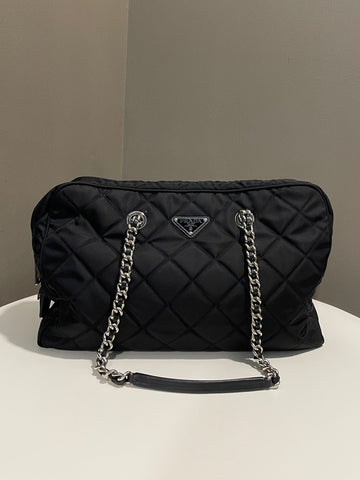 Prada Quilted Camera Shoulder Tote  Black Nylon