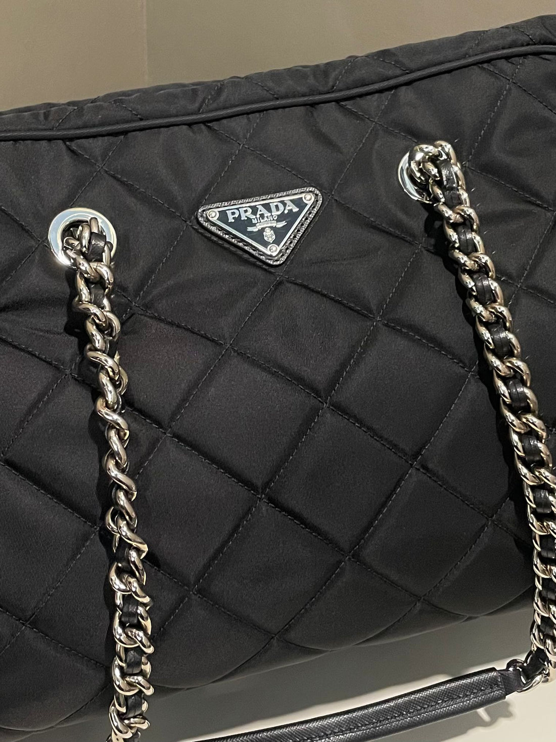 Prada Quilted Camera Shoulder Tote  Black Nylon