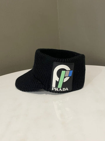 Prada Racing Logo Shaker Visor Cap Black Knit Wool
