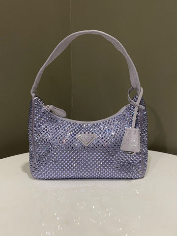 Prada Re-Edition Mini Satin Bag with Crystals Lilac Purple