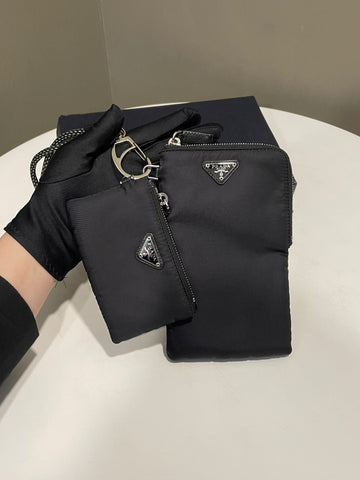 Prada Re-Nylon Lanyard Pouches Black Nylon