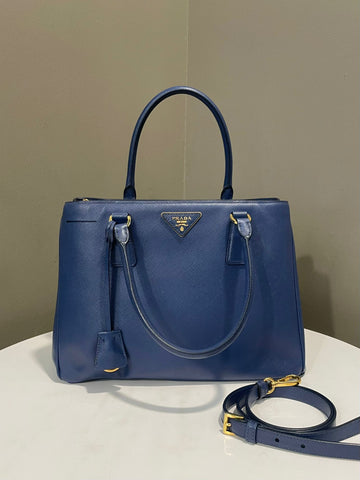 Prada Saffiano Lux Galleria Bag Navy Blue Leather