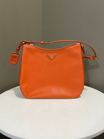 Prada Saffiano Shoulder Bag Orange Leather