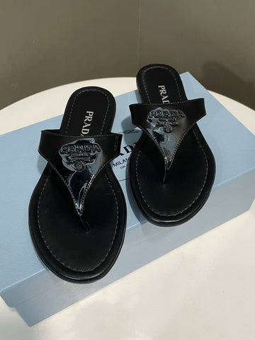 Prada Thong Sandal Black Patent Leather Size 36