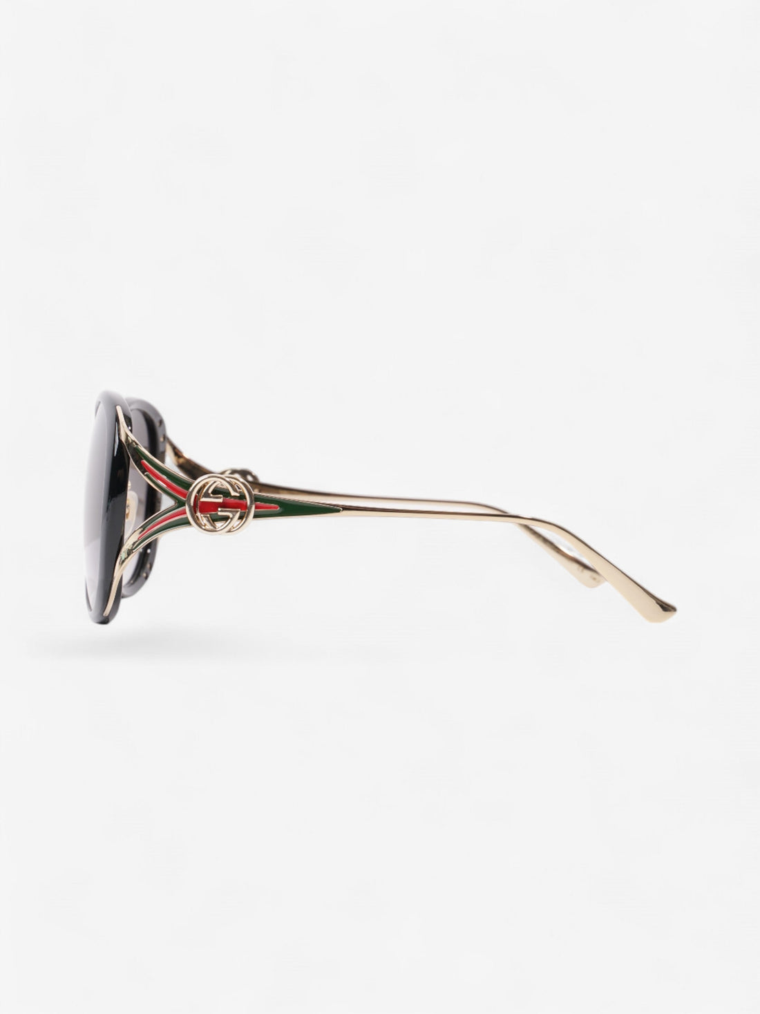 Gucci GG Web Sunglasses Black / Gold / Green Acetate 130mm