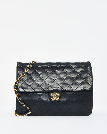 Chanel   Black Quilted Lambskin Leather Single Flap Bag