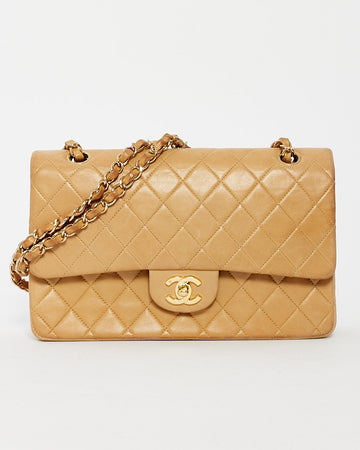 Chanel   Beige Lambskin Medium Double Flap Bag GHW