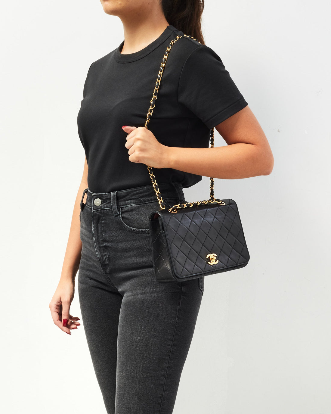 Chanel   Black Leather Full Flap Bag