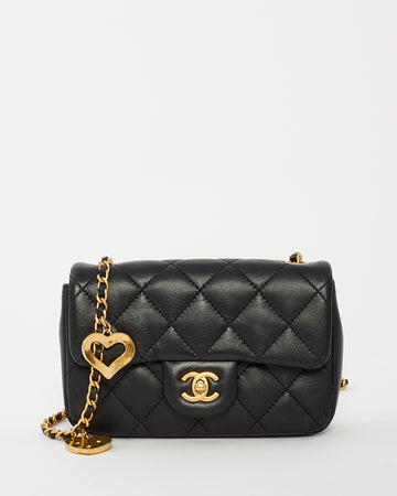 Chanel Black Lambskin CC & Heart Charm Mini Flap Bag GHW