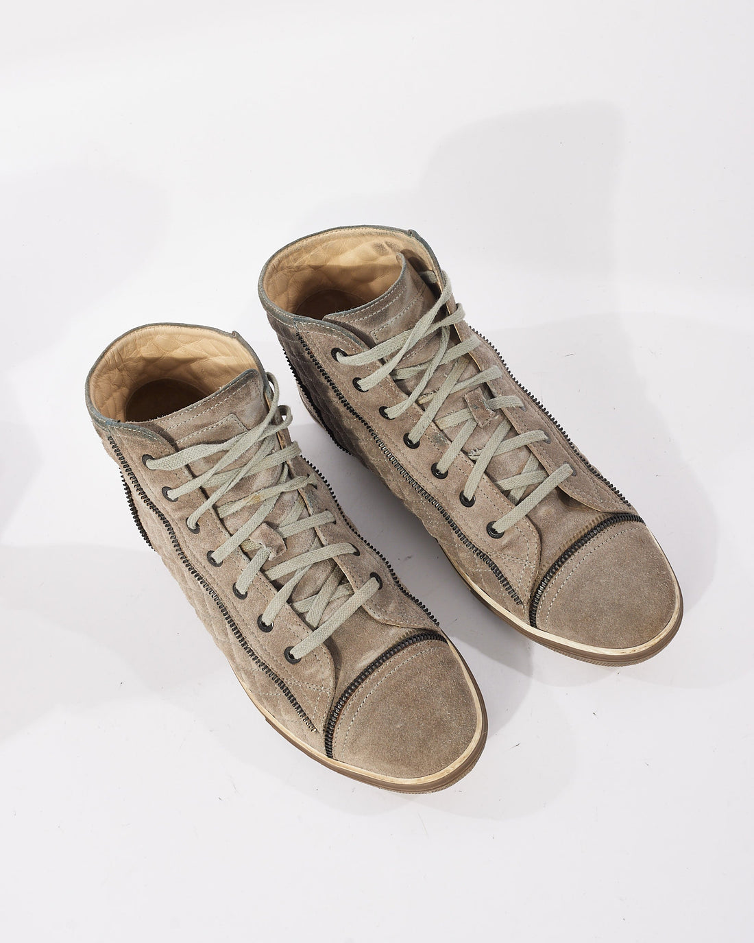 Chanel Grey Suede Quilted Logo High Top Sneakers - 41